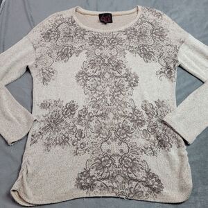 French‎ Blue Womens PXL Petite Floral Knit Top Beige
